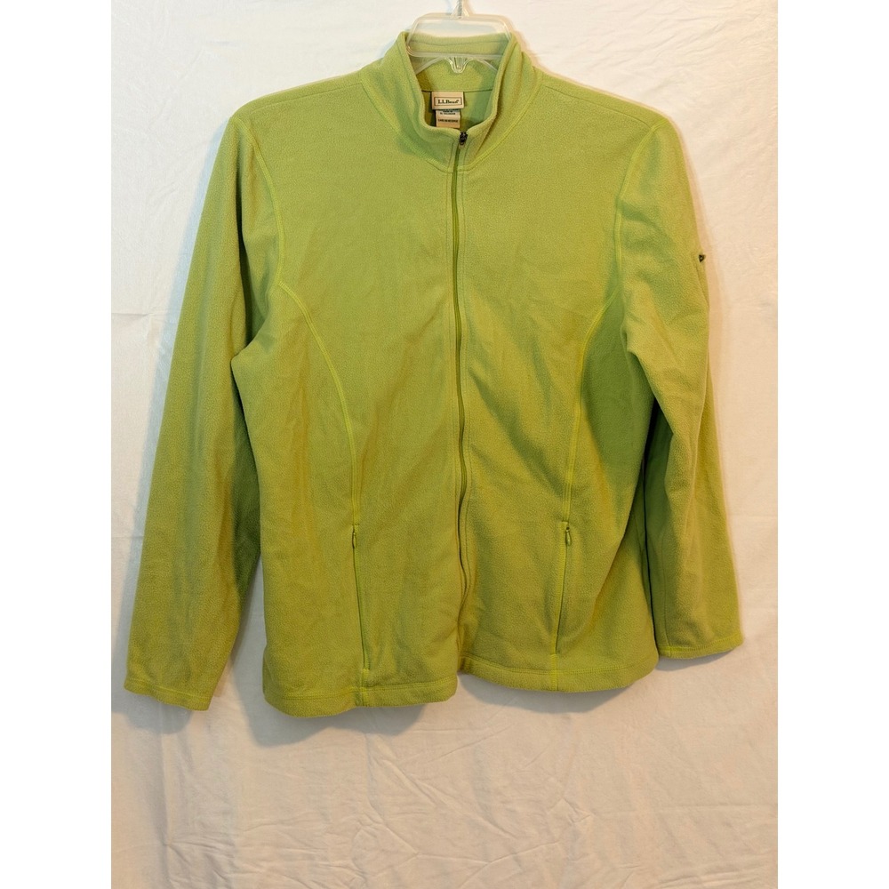 LL Bean Womens XL Full Zip Fleece Jacket Lime Green Mock Neck 247230